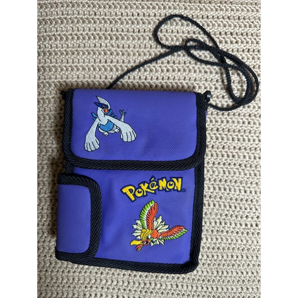 Vintage Pokemon Lugia Ho-Oh Purple Canvas Crossbody Travel Wallet Neck Pouch Bag